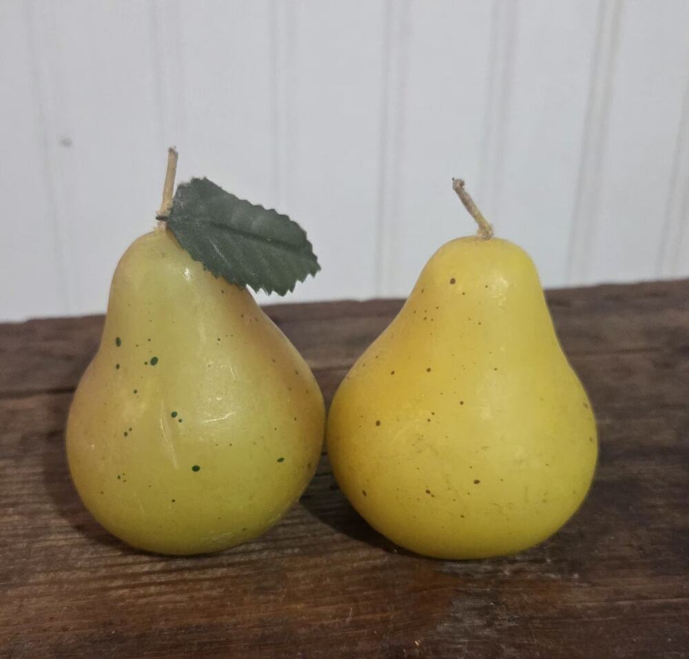 Vintage Pair Wax Pear Shaped Candles Unburnt Speckled Farmhouse Harvest Decor